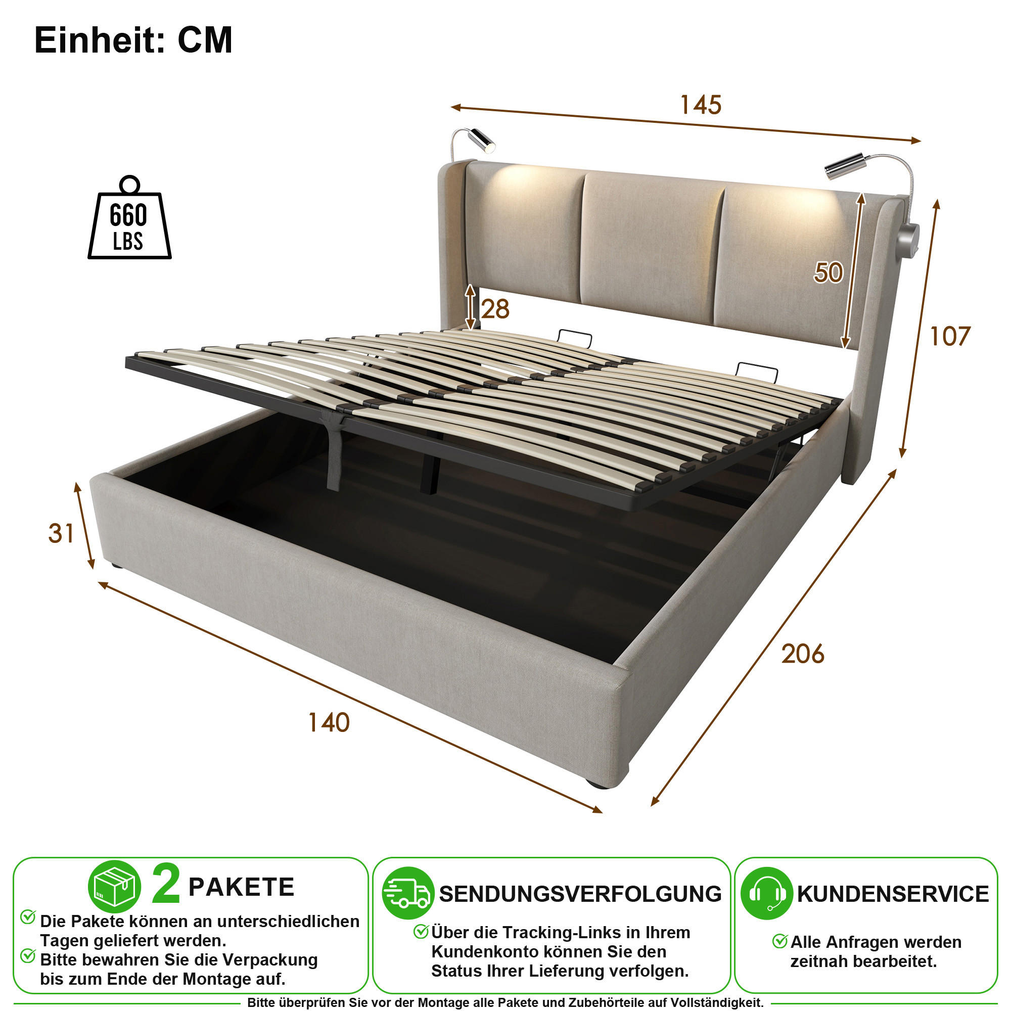 Chicfurn Polsterbett Beige 140x200 cm