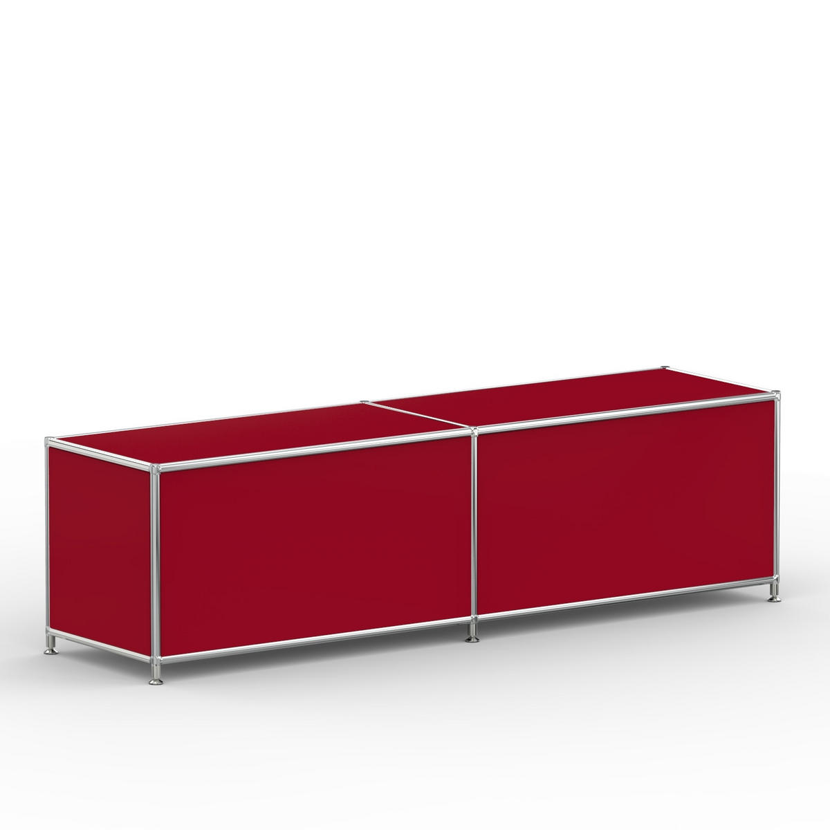 TV Board mit 2 Klappen & Schloss, Breite 152 cm, Rubinrot - Chromfarben/Silberfarben, Metall (40/43/152.2cm) - Versee