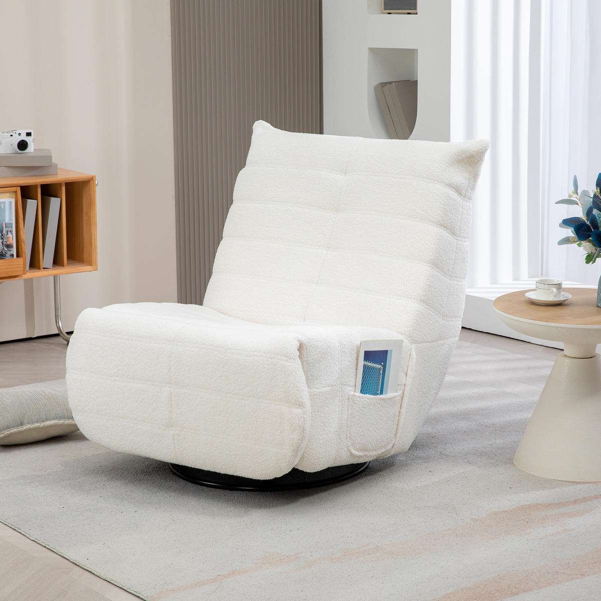 RELAXSESSEL Drehbar Fernsehsessel mit Liegefunktion, Schaukelfunktion Cremeweiß - Creme, Kunststoff (104/87/84cm) - HOMCOM