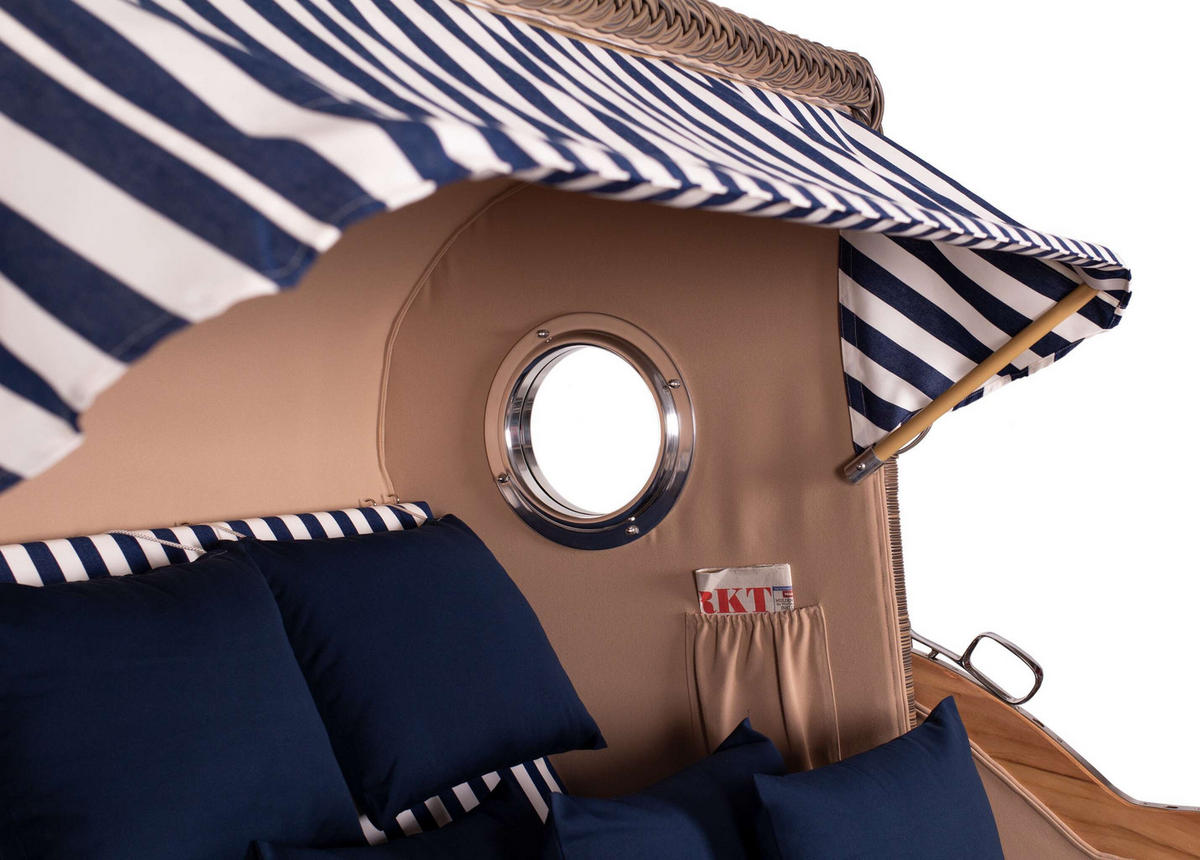 STRANDKORB Komplettset Düne Grande - Blau/Braun, Naturmaterialien/Metall (170/170/95cm) - Mr. Deko