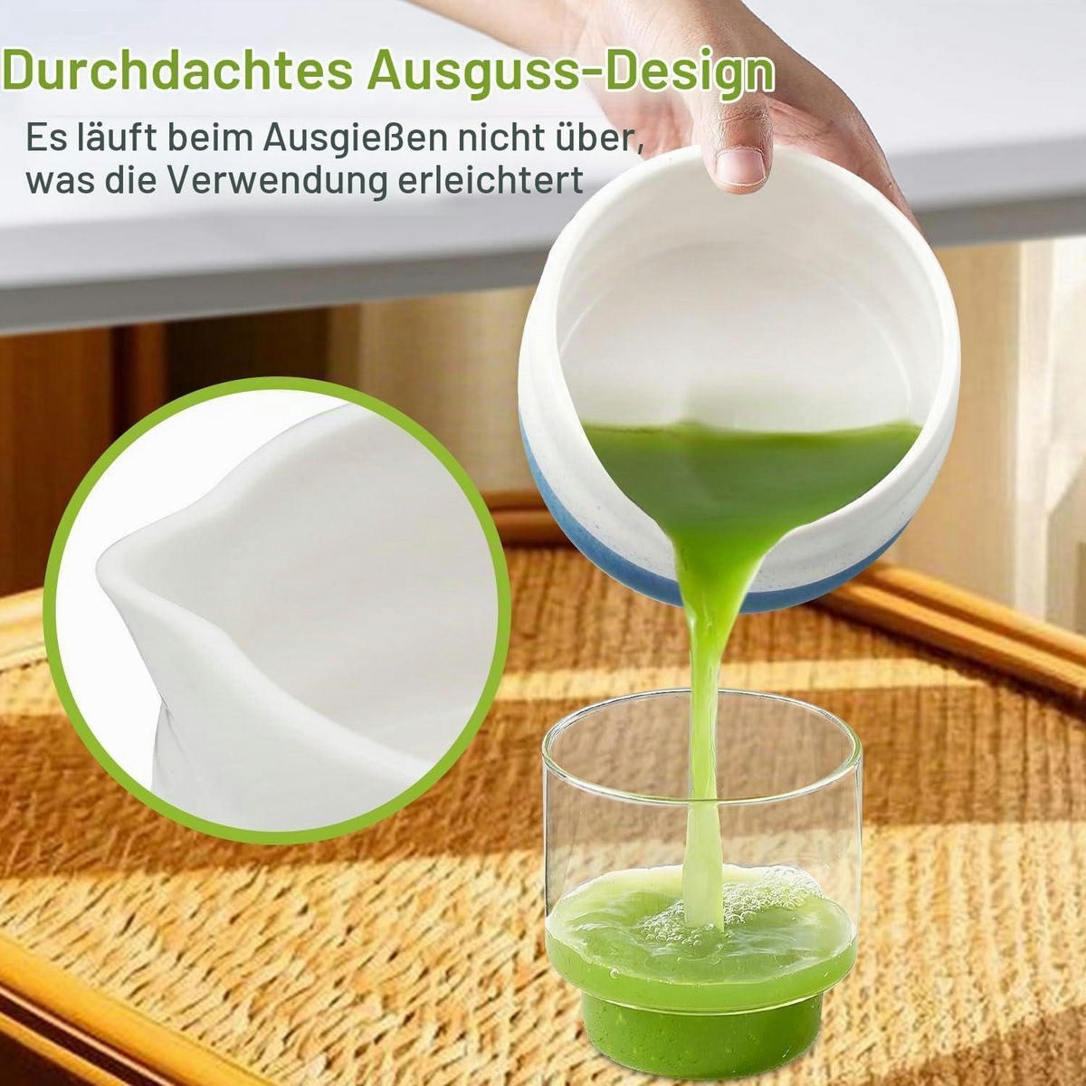 MATCHA Set 5-teiliges Set mit Schale und Bambusbesen (Blue) - Blau, Keramik (18.2/12.7/20.5cm)