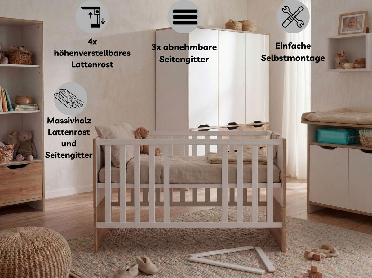 BABYZIMMER Mega-Set Maxim 7-tlg. - Eichefarben/Weiß, Holzwerkstoff (1/1/1cm) - arthur berndt