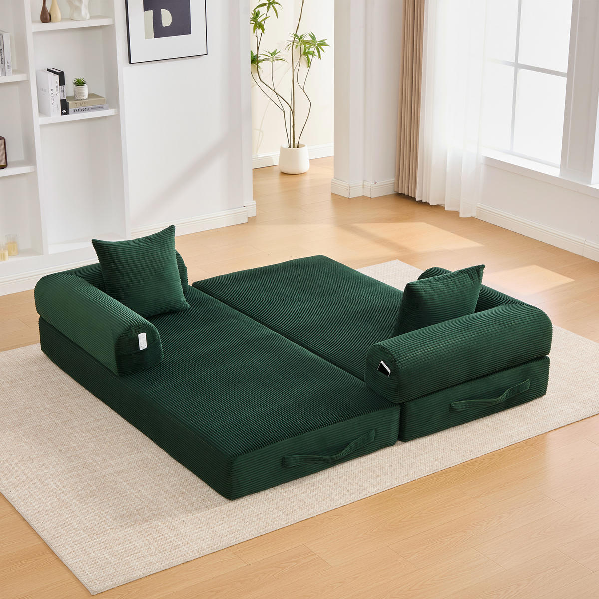 SCHLAFSOFA 200/94/67 cm Smaragd mit Seitentaschen plus und 3 Kissen - Smaragdgrün, Textil (200/67/94cm) - Oxeza