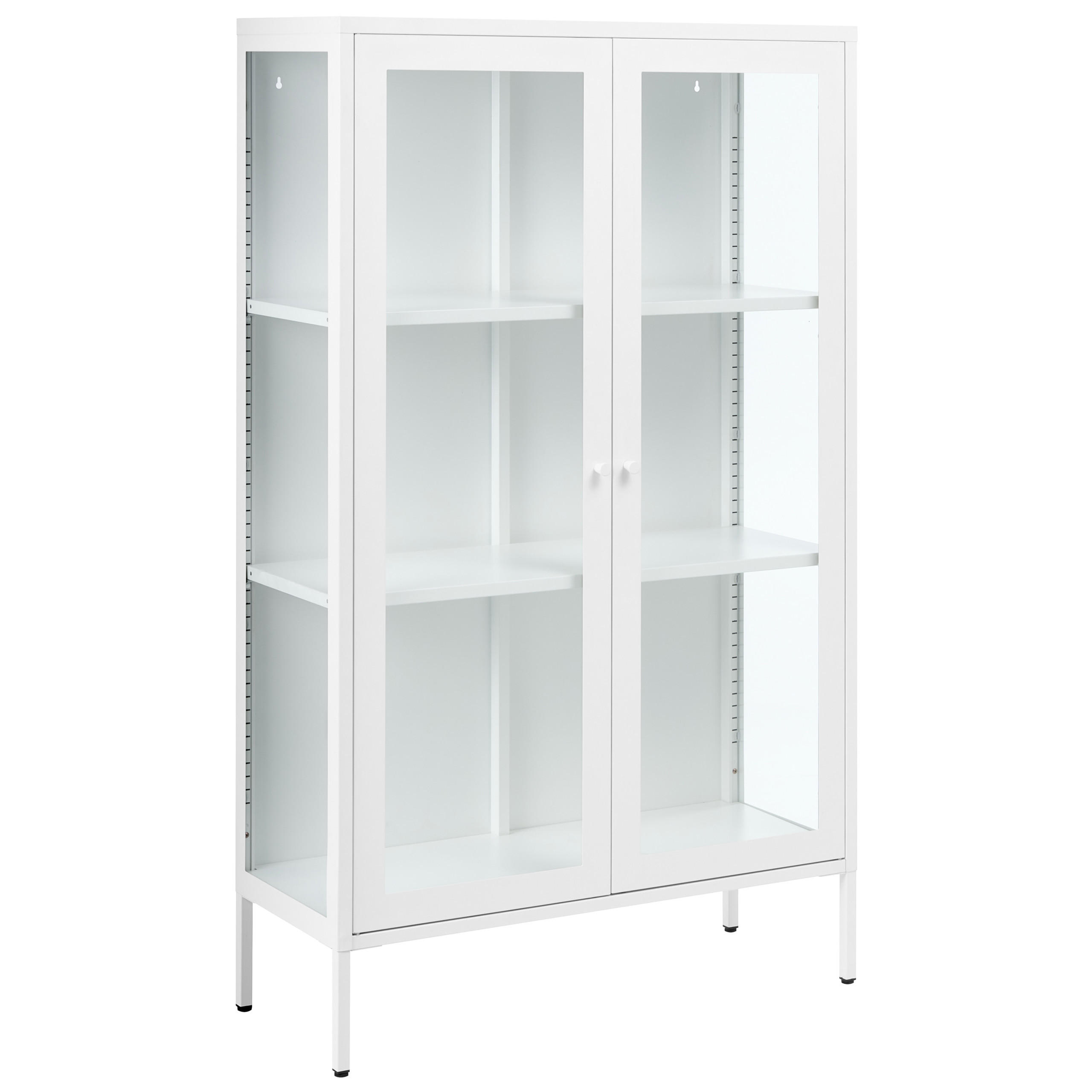Beliani VITRÍNA se skleněnými dveřmi Kov 90 cm Bílá Nash