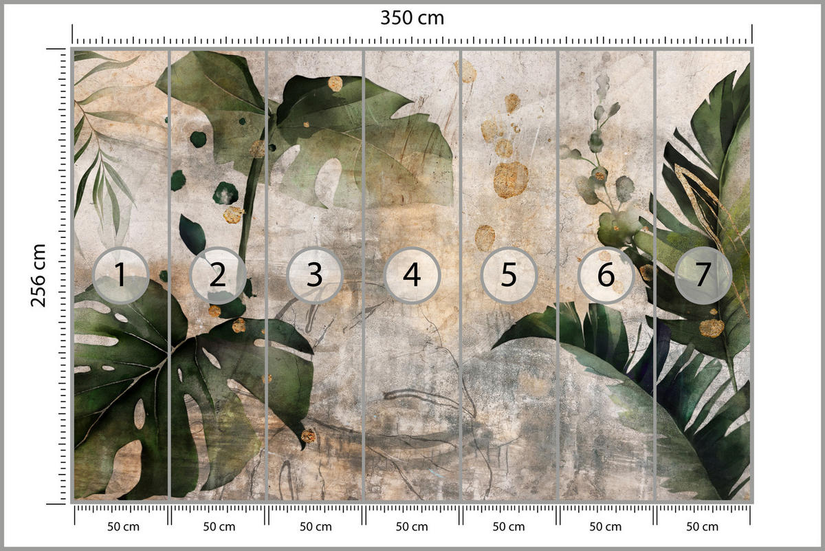 FOTOTAPETE für Schlafzimmer Tropisch Monstera Aquarell Retro 350x256 - Beige/Orange, Papier (350/256cm) - Muralo
