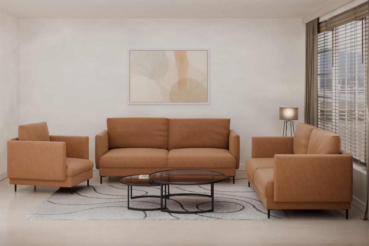 SOFASET Helmer 3-2-1 In Stoff Vibe - Orange, Holzwerkstoff/Textil (226/95/95cm) - Fun Möbel