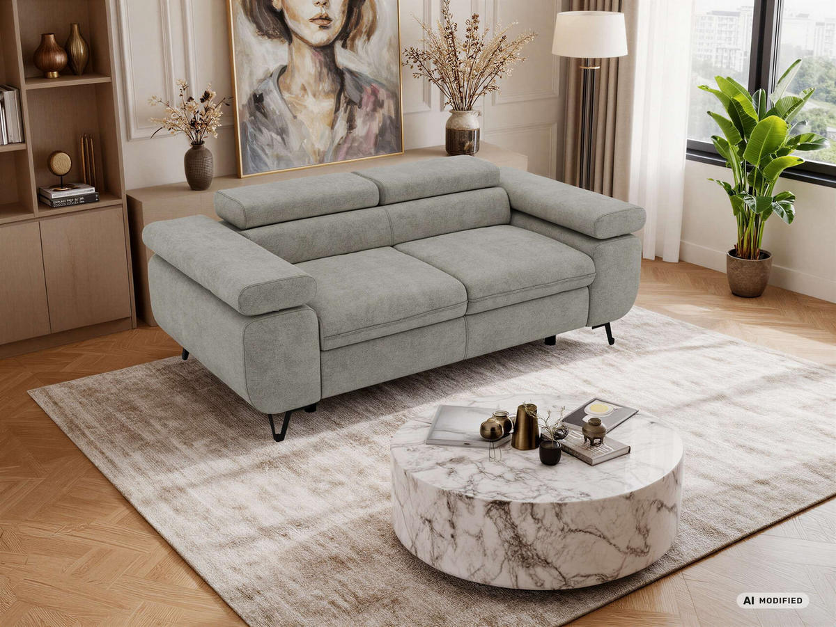 DVOJMIESTNA POHOVKA PETER 2 - Sivá Štruktúrovaná látka - čierna/sivá, kov/textil (200/76/99cm) - MKS