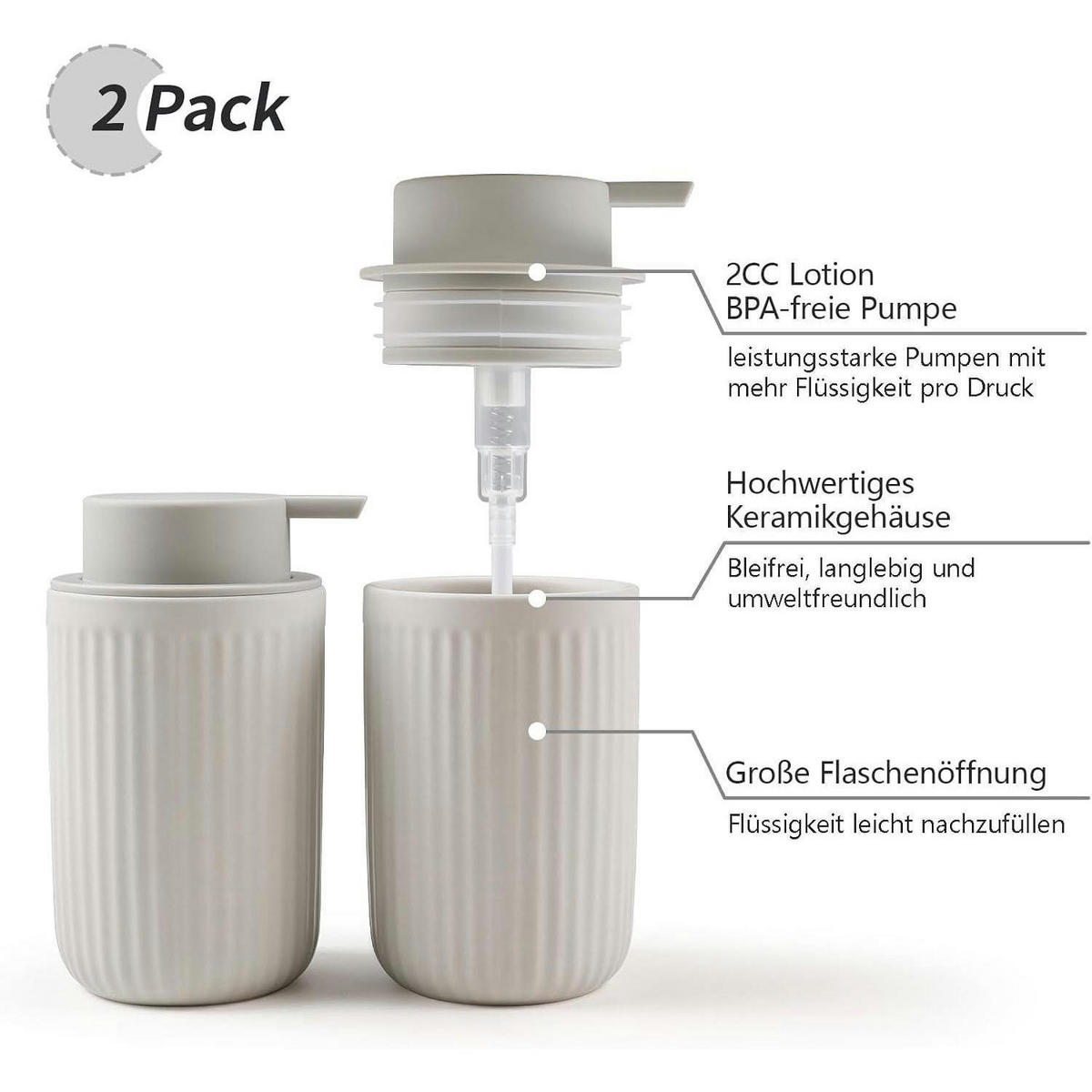 SEIFENSPENDER Keramik Grau 350 ml - Grau, Keramik (8/14/8cm)