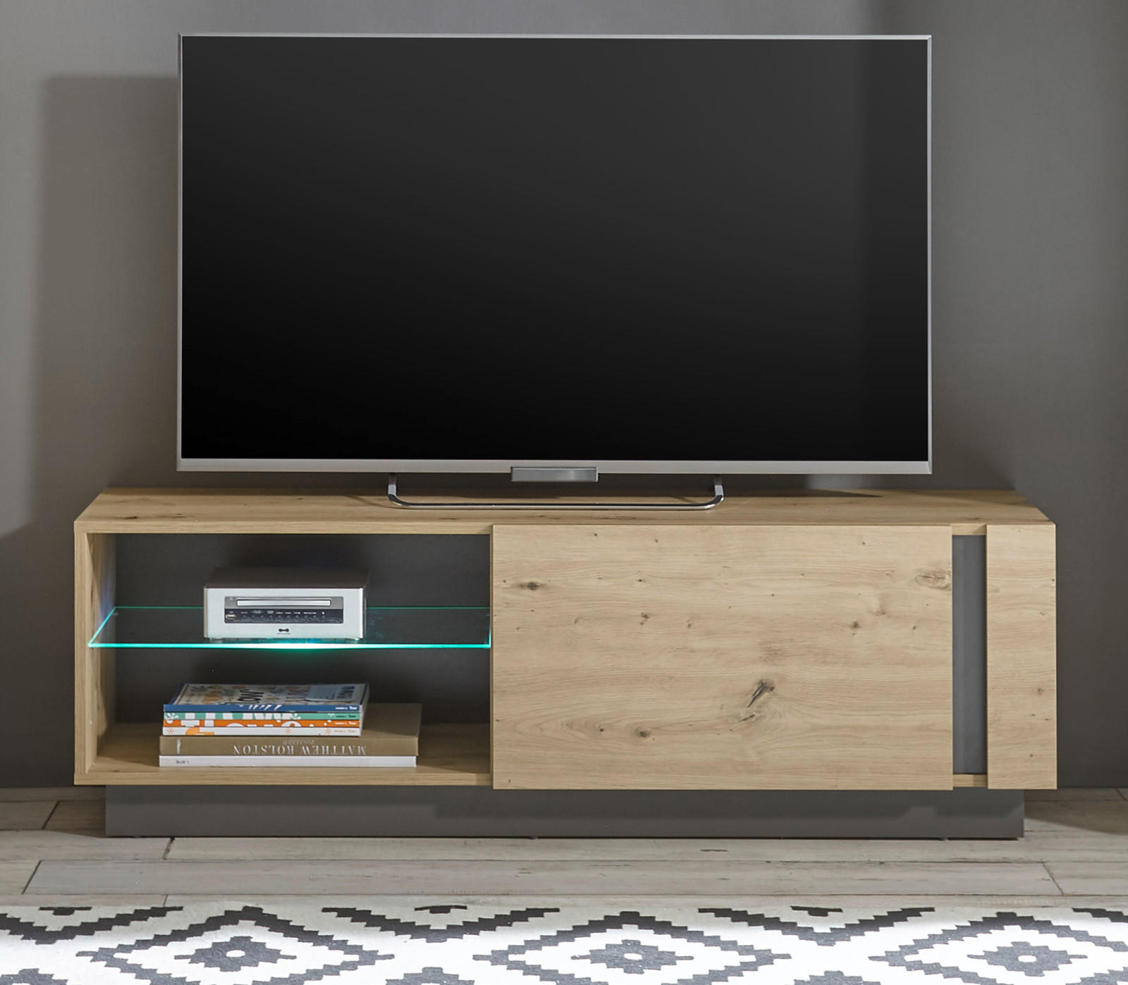 TV-LOWBOARD Eiche Artisan, Graphit grau 138 cm, TV- Unterteil mit Push-to-open - Eiche Artisan/Grau, Glas/Holz (138/46/40cm) - Furn.Design