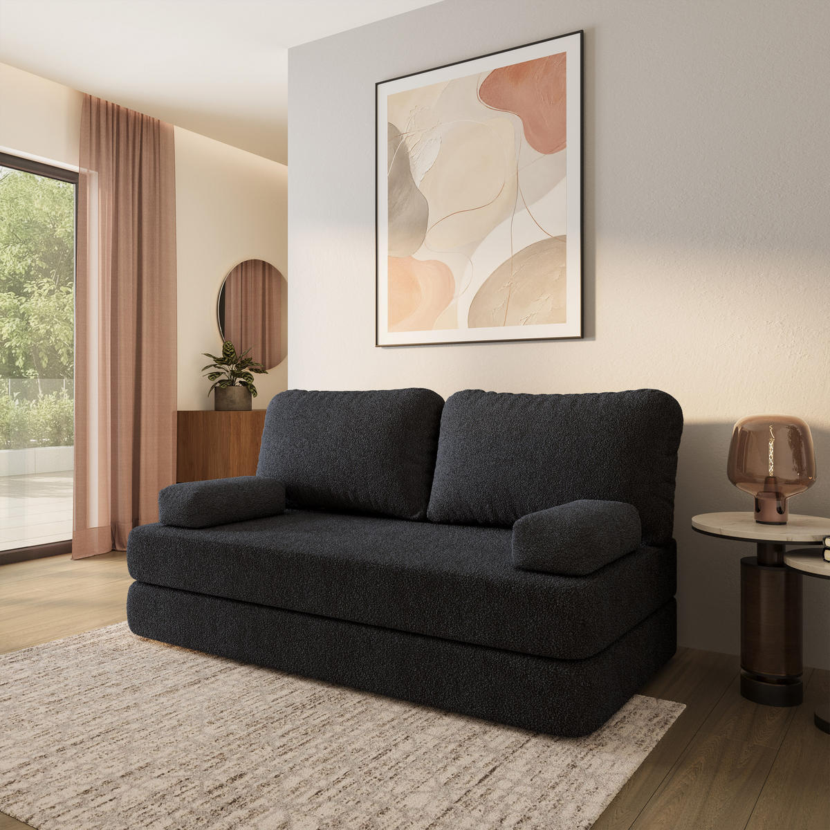 POHOVKA z pěny NIKSI s funkcí spaní Buklé látka Černá - černá, textil (170/86/80cm) - MASSENO