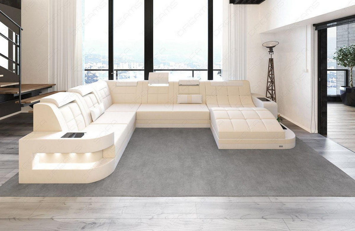 WOHNLANDSCHAFT Wave Elfenbein Weiß Mikrofaserstoff - Creme, Kunststoff (379/80/274cm)