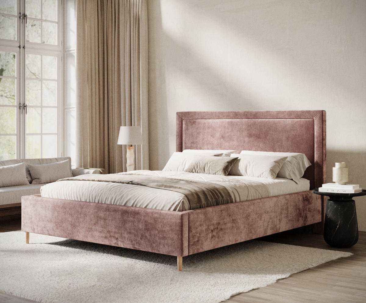 POLSTERBETT Ordina Rosa 160/200 cm im Chenille-Stoff - Pink/Naturfarben, Holz/Holzwerkstoff (160/200cm) - Maison de Reve