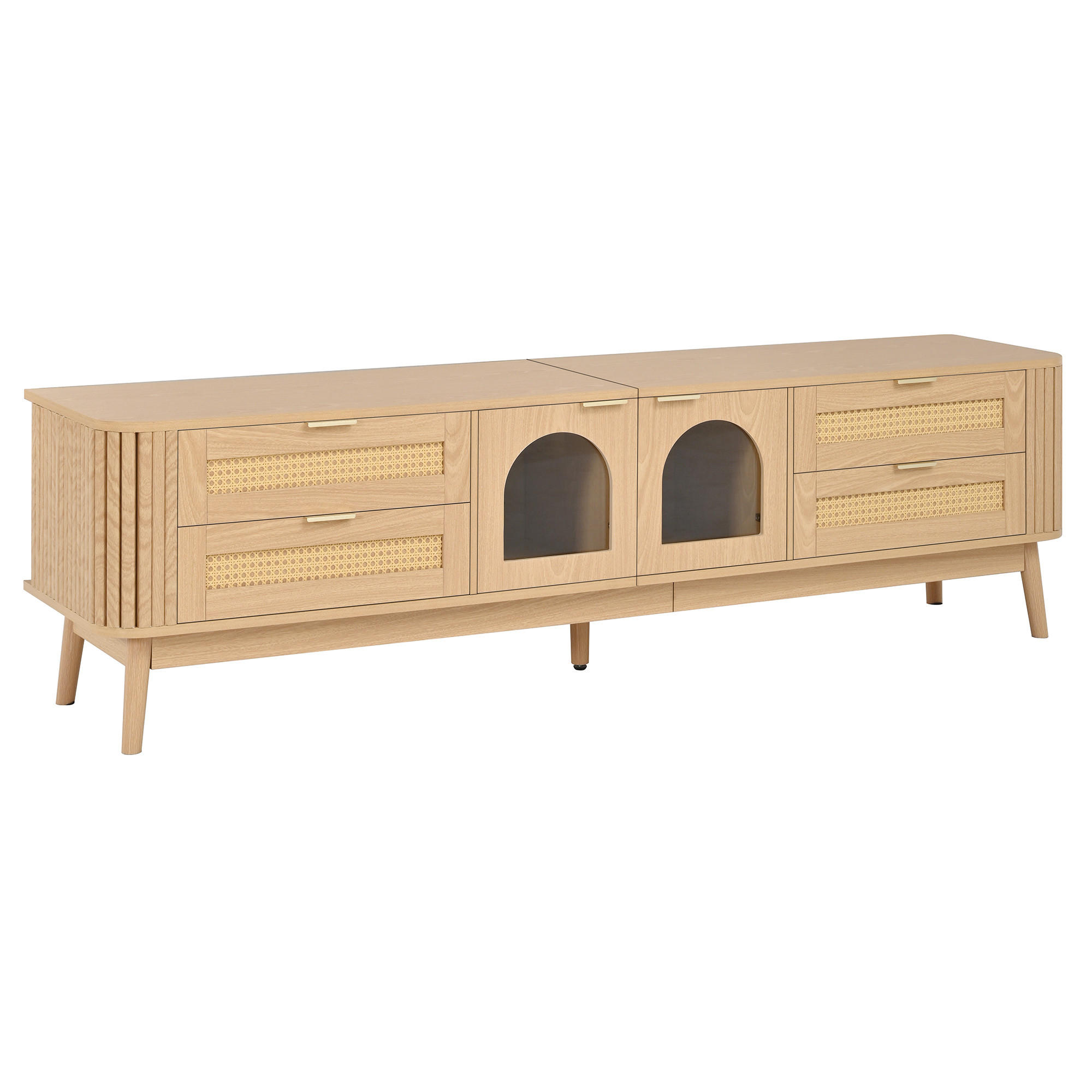 TV-RACK 180x40x50cm Naturfarben mit LED-Beleuchtung und Glastüren - Naturfarben, Holz (38.89/19.51/106.5cm) - Raelunyi