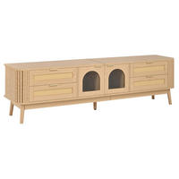 TV-RACK 180x40x50cm Naturfarben mit LED-Beleuchtung und Glastüren - Naturfarben, Holz (38.89/19.51/106.5cm) - Raelunyi