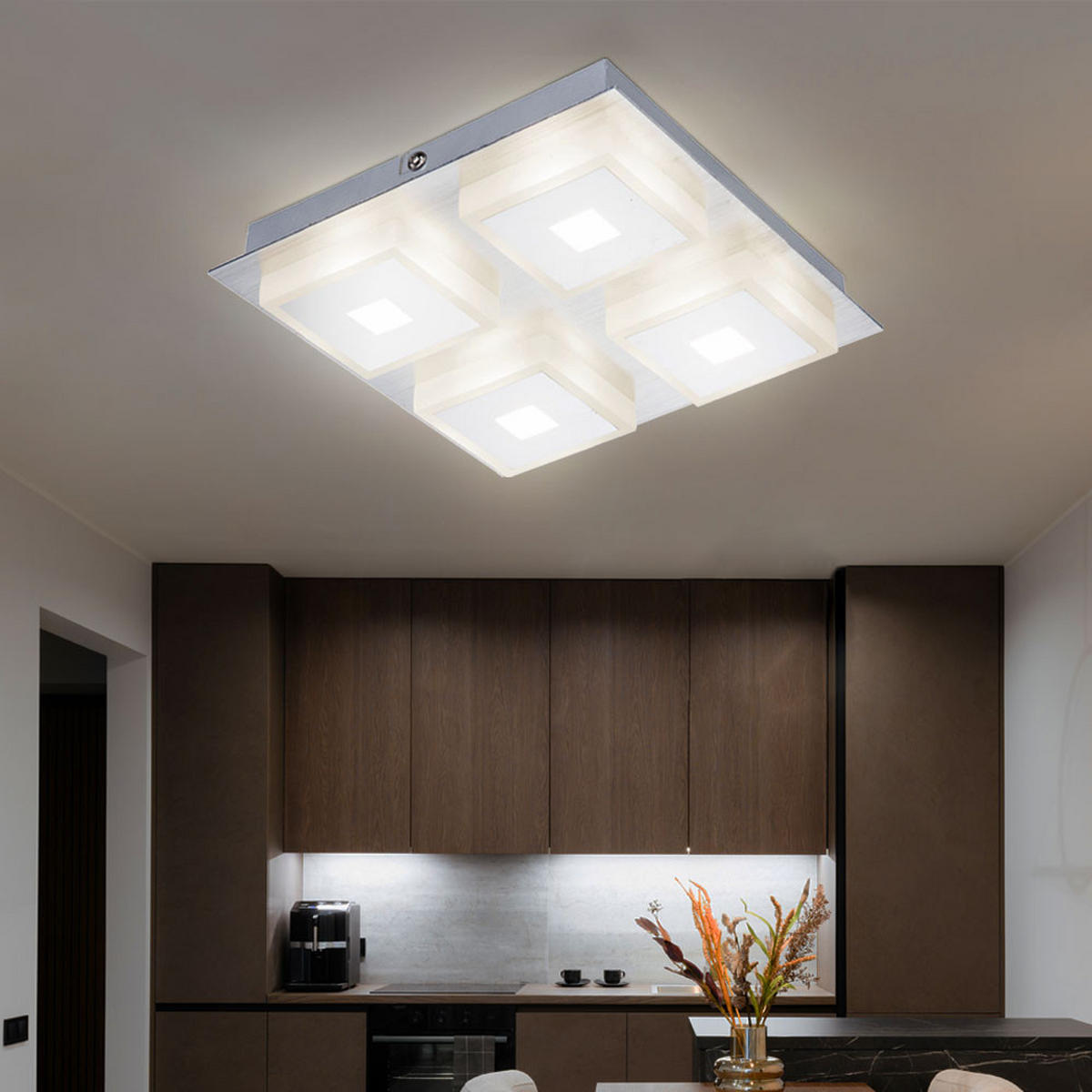 LED DECKENLEUCHTE Acryl Aluminium Silber - Weiß, Metall (20/20/4cm) - Globo Lighting