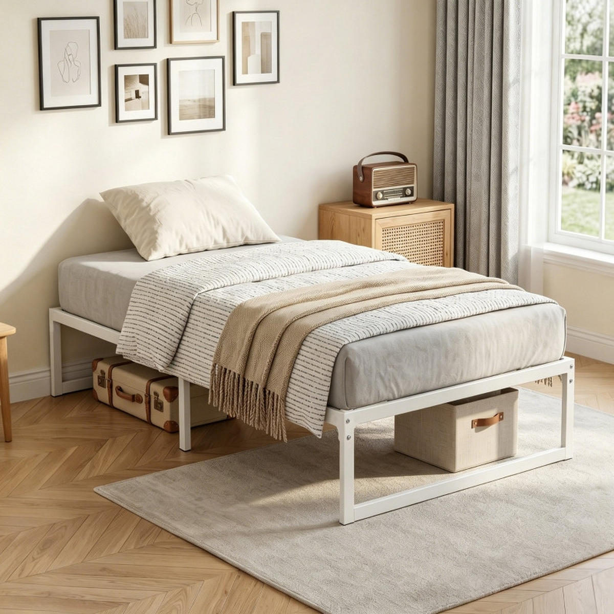 BETTGESTELL 90/200 cm DE-32876 mit Stauraum und Stahl-Lattenrost Weiß - Weiß, Metall (90/200cm) - ComfortXL