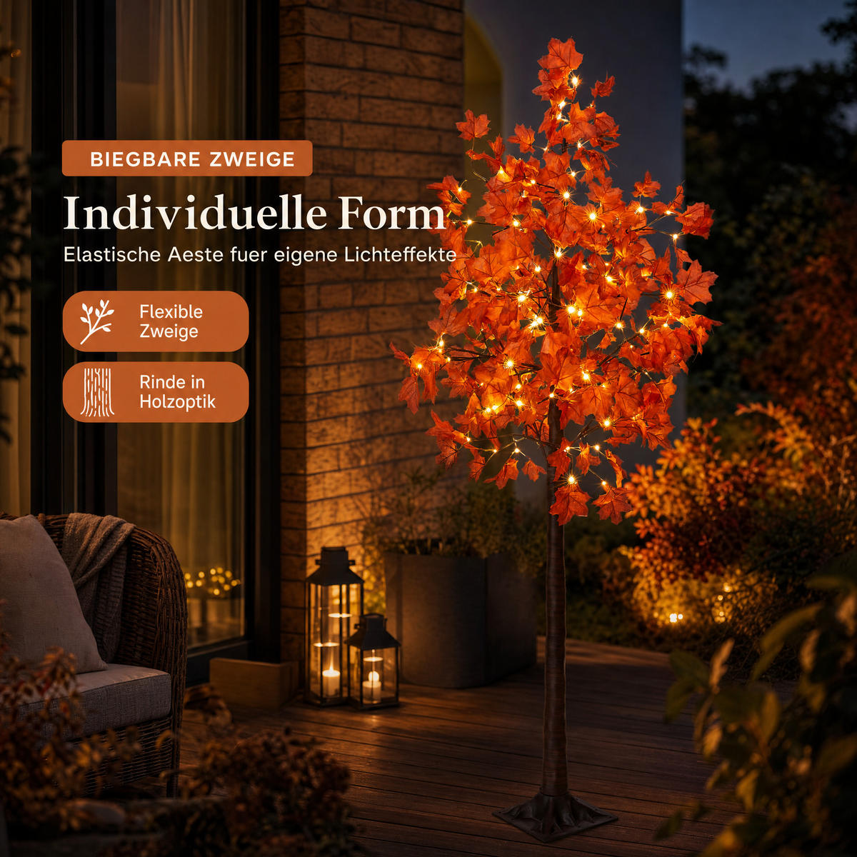 LED-HERBSTBAUM - 180cm hoch mit 120 warmweißen LEDs, elastischen Zweigen und Timerfunktion für Innen- und Außenbereich - Weiß, Kunststoff (21.5/21.5/185cm) - Northpoint
