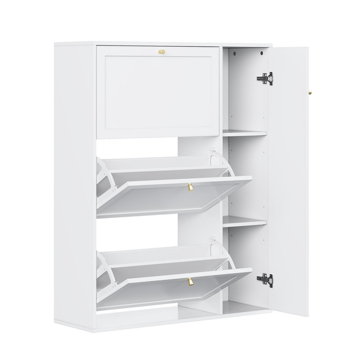 SCHUHSCHRANK 90/114/25 cm Weiß aus MDF und Spanplatte mit 3 Klappen und 1 Tür - Weiß, Holzwerkstoff (90/114/25cm) - OKMYHOME