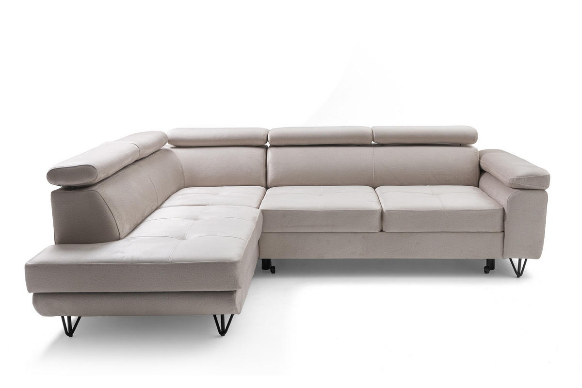 ECKSOFA JUNIOR L Links mit Schlaffunktion 194x128 Velours Creme - Creme/Schwarz, Holz/Textil (249/184cm) - Muffo