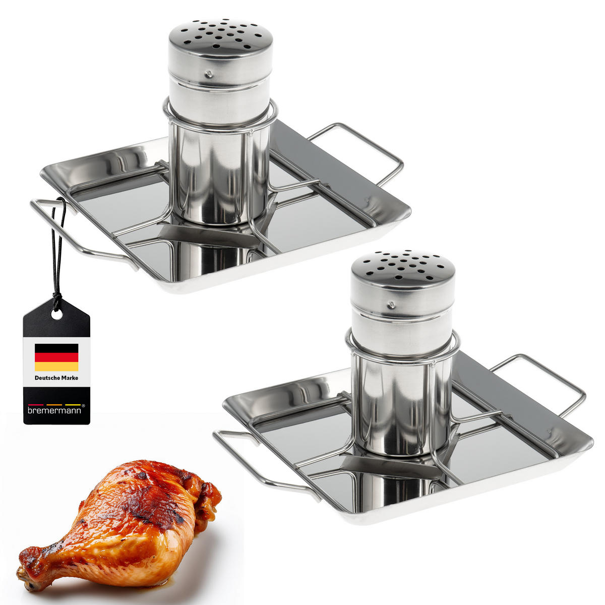HÄHNCHENBRÄTER 2er-Set, silber, Edelstahl - Edelstahlfarben, Metall (24.5/13.5/18.5cm) - bremermann