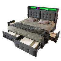 POLSTERBETT aus Baumwoll-Leinenstoff 180x200 cm in Grau mit LED & USB-C - Grau, Textil (180/200cm) - Modfu
