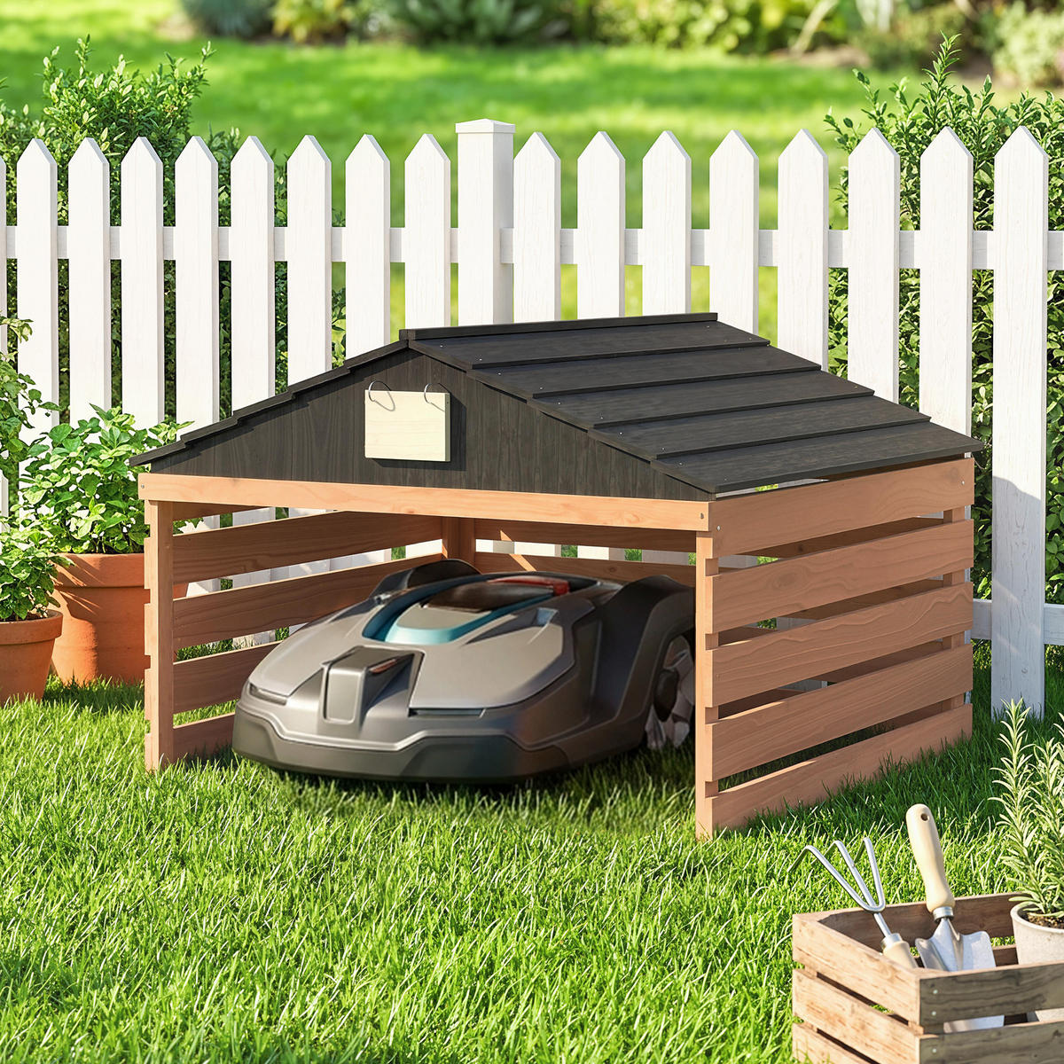 MÄHROBOTER-GARAGE Tannenholz Rotbraun - Rotbraun, Holz (74/54/79cm) - Outsunny