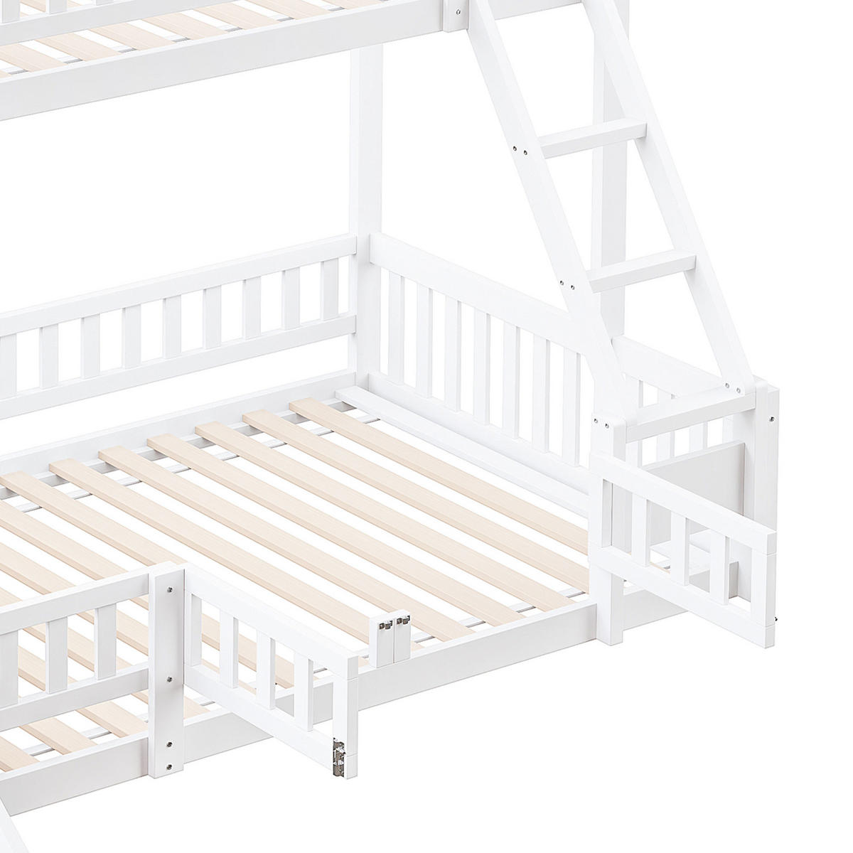 ETAGENBETT 90x200cm + 140x200cm Weiß Kiefer Rutsche EN747 Regale - Weiß, Holz (140/200cm) - FLIEKS