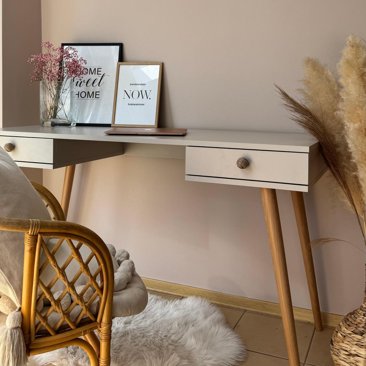 SCHREIBTISCH NATURA, 135 cm, Rosa, mit 2 Schubladen - Rosa, Holz (54/135/79cm) - Excellent Home