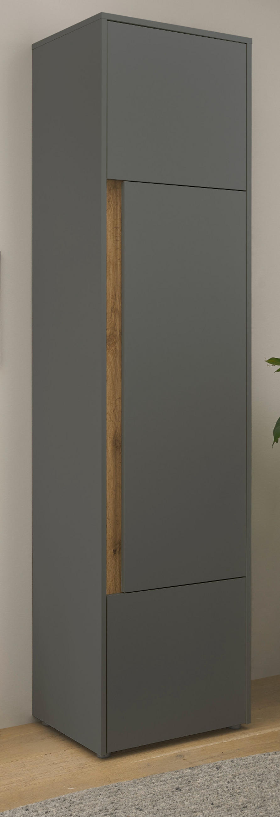 AKTENSCHRANK Grau, Eiche Wotan 50 x 200 cm, Büroschrank mit viel Stauraum und 5 OH - Eiche Wotan/Schwarz, Holzwerkstoff/Kunststoff (50/200/40cm) - Furn.Design