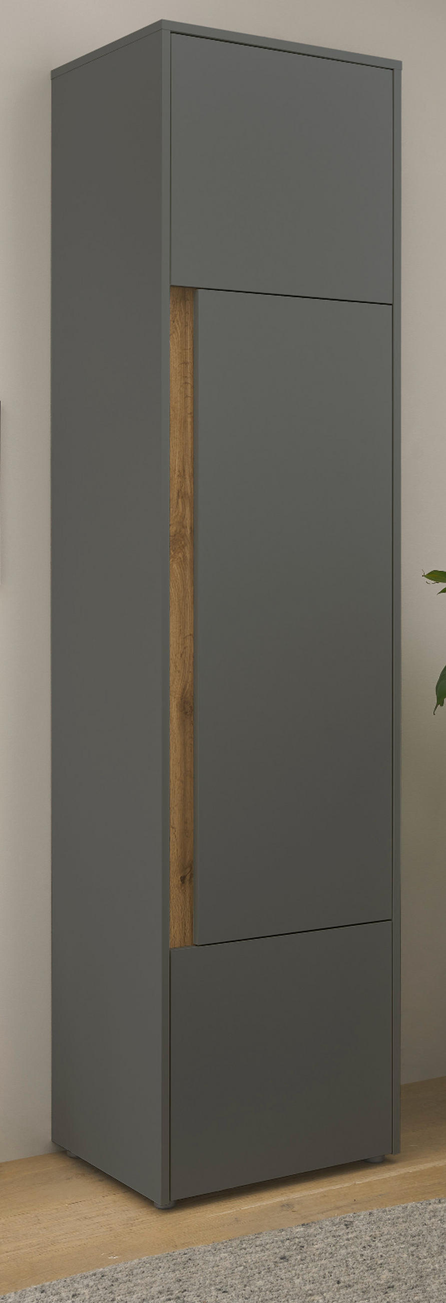AKTENSCHRANK Grau, Eiche Wotan 50 x 200 cm, Büroschrank mit viel Stauraum und 5 OH - Eiche Wotan/Schwarz, Holzwerkstoff/Kunststoff (50/200/40cm) - Furn.Design