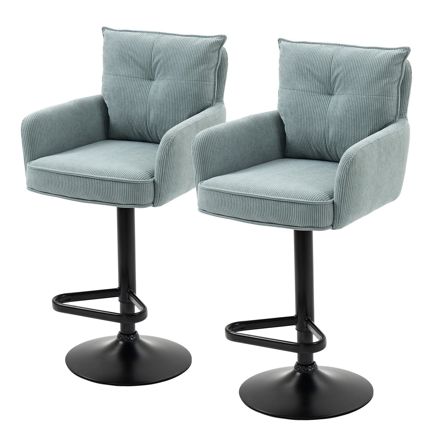 BARSTUHL - 2er-Set - Höhenverstellbar - Cord / Eisen - Blaugrau, Textil/Metall (54/98/58cm) - home24