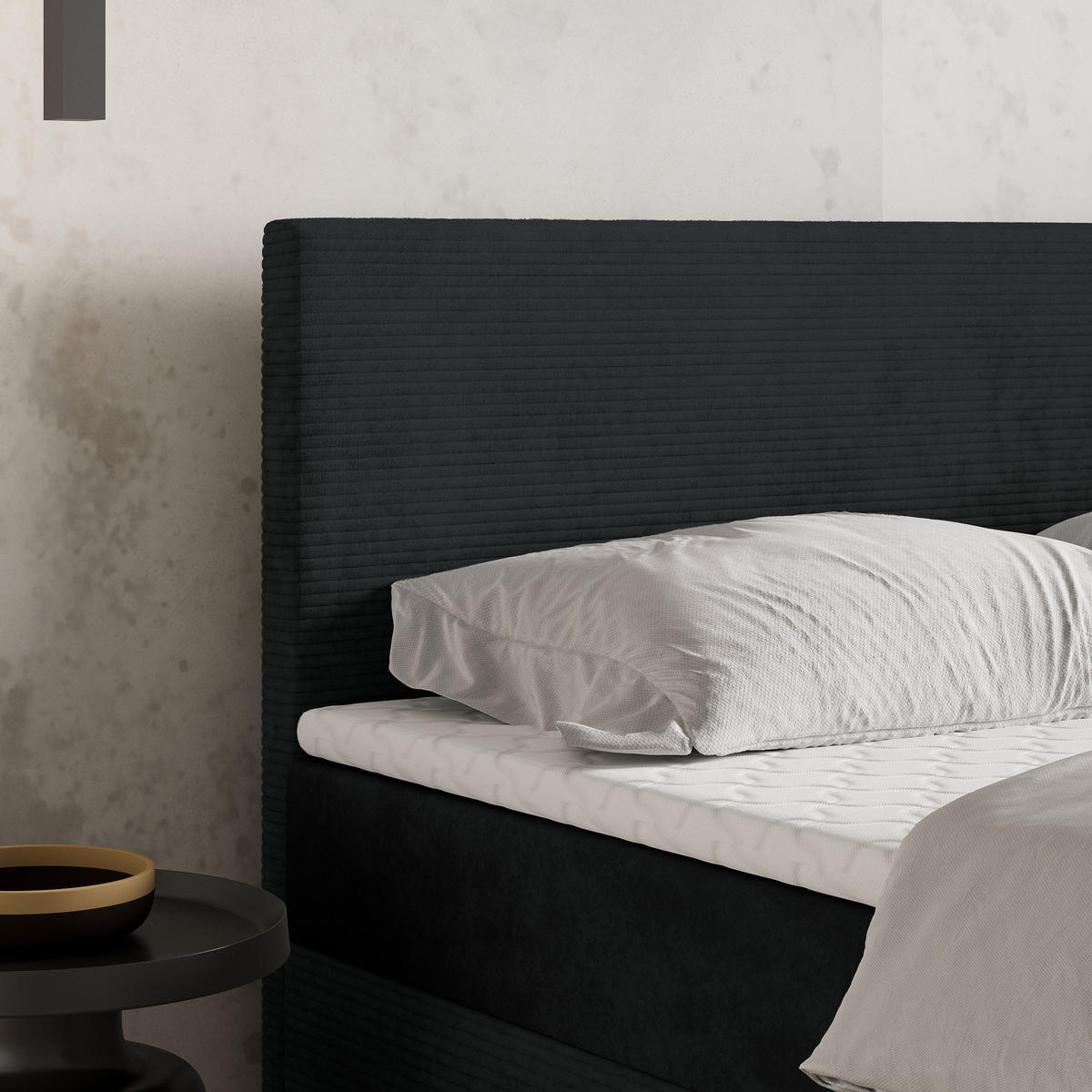 BOXBETT TORREL 140x200 cm mit Matratze und Topper - Schwarz - Schwarz, Holz (140/200cm) - MASSENO