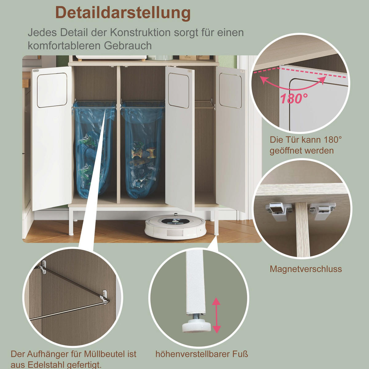 BUFFET 80/181/35 cm Weiß aus MDF mit Mikrowellenfach - Weiß, Holzwerkstoff (35/181/80cm) - OKMYHOME
