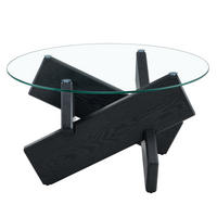 COUCHTISCH 79 cm rund Black und Transparent aus MDF und Glas mit Kreuz-Stütze - Schwarz, Holzwerkstoff (79/79/45cm) - OKWISH