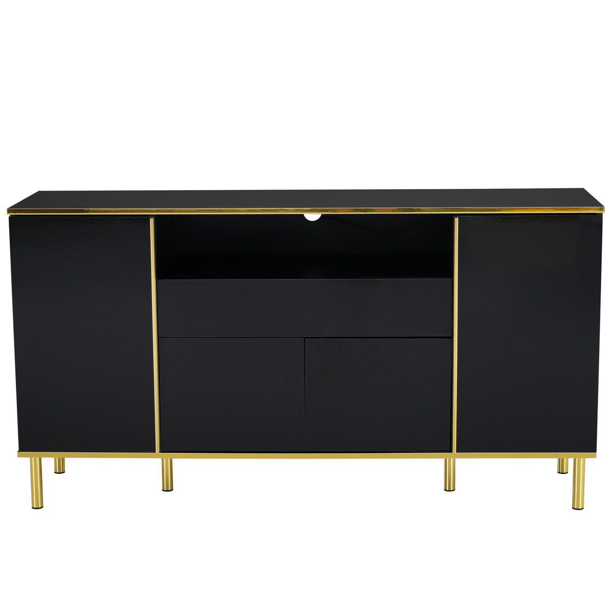 SIDEBOARD Hochglanz 150 x 40 x 80 cm Schwarz mit LED - Schwarz, Holzwerkstoff (150/80/40cm) - Meubliv