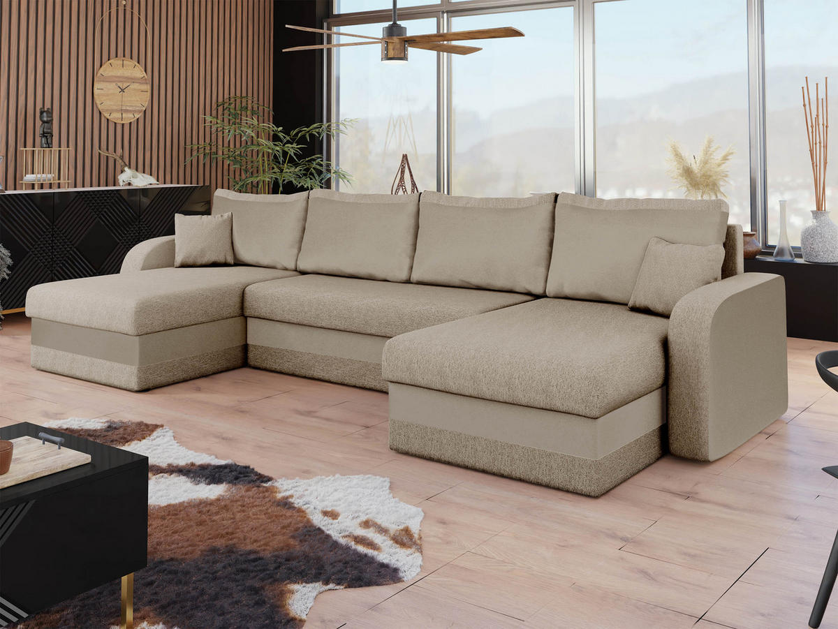 ECKSOFA Kris U Lux - Beige/Schwarz, Holz/Kunststoff (304/80/140cm) - MIRJAN24