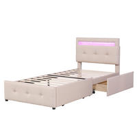ČALÚNENÁ posteľ z dreva a čalúnenia 90x200 cm béžová s LED osvetlením a 2 zásuvkami - béžová, textil (90/200cm) - Modfu