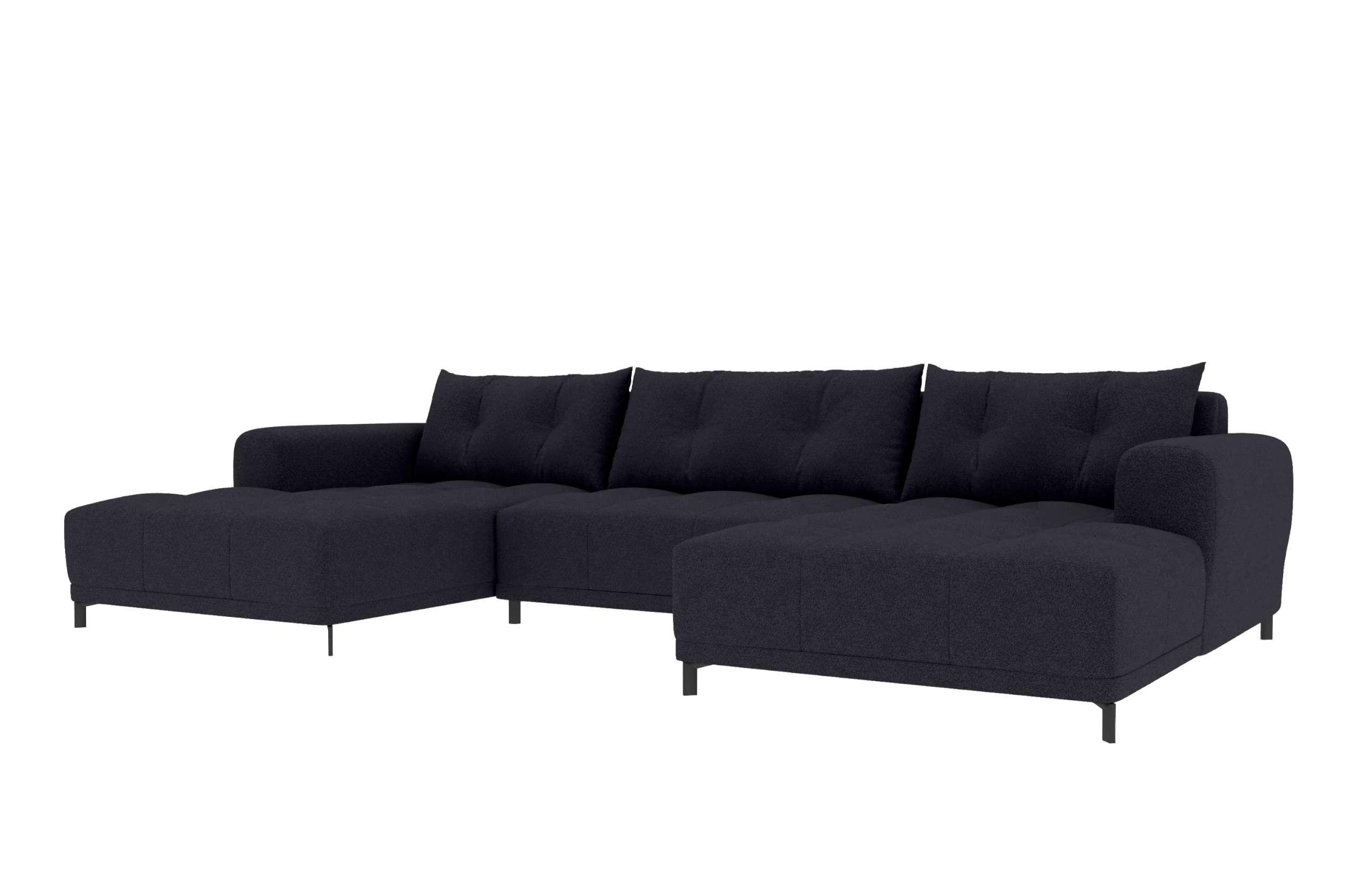 WOHNLANDSCHAFT Strukturstoff Schwarz inkl. Schlaffunktion - Schwarz, Textil/Metall (348/94/181cm) - 99rooms