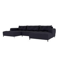 WOHNLANDSCHAFT Strukturstoff Schwarz inkl. Schlaffunktion - Schwarz, Textil/Metall (348/94/181cm) - 99rooms