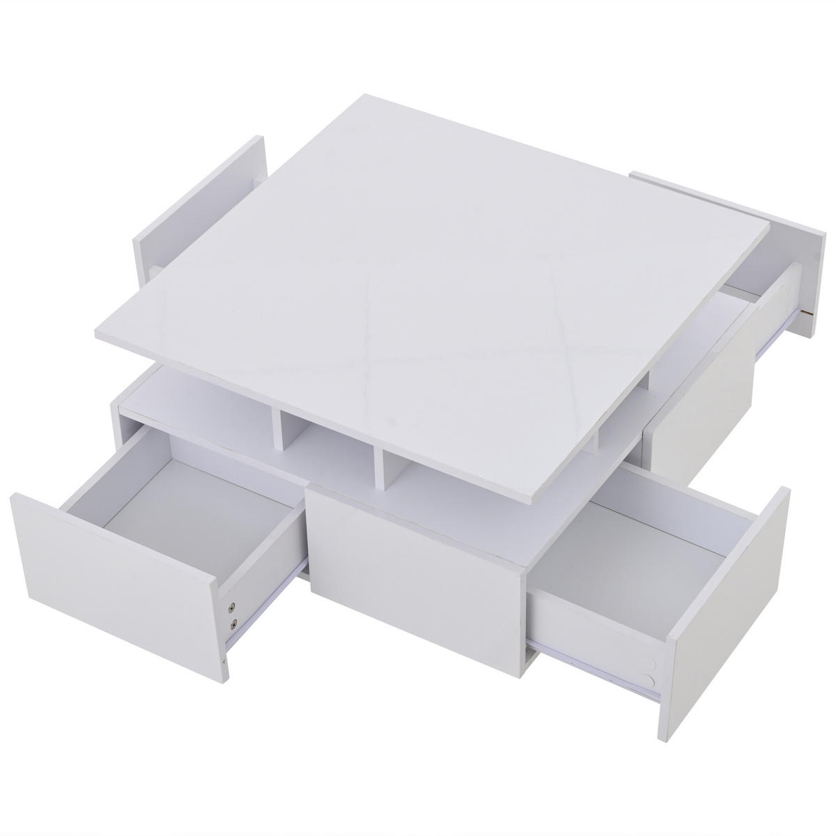 COUCHTISCH modern Weiß 70/70/40 cm mit 4 Schubladen - Weiß, Holzwerkstoff (70/70/40cm)