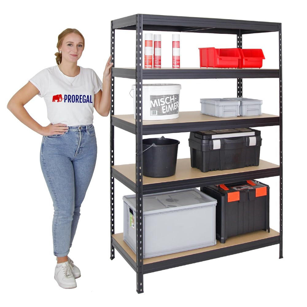 SCHWERLASTREGAL Rivet 180x120x60 cm Fachlast 250 kg Innovatives Stecksystem Schwarz - Schwarz, Metall (120/180/60cm) - PROREGAL