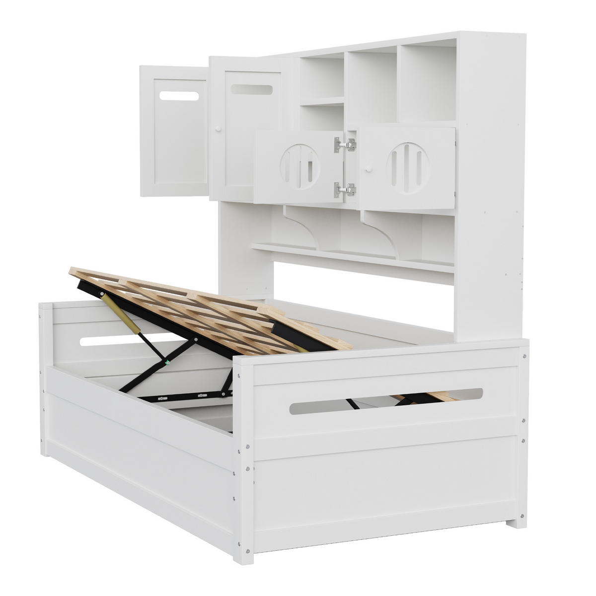 STAURAUMBETT 90/200 cm DE-01414, in Weiß, mit Hydraulik und Staufächern - Weiß, Holz (90/200cm) - ComfortXL