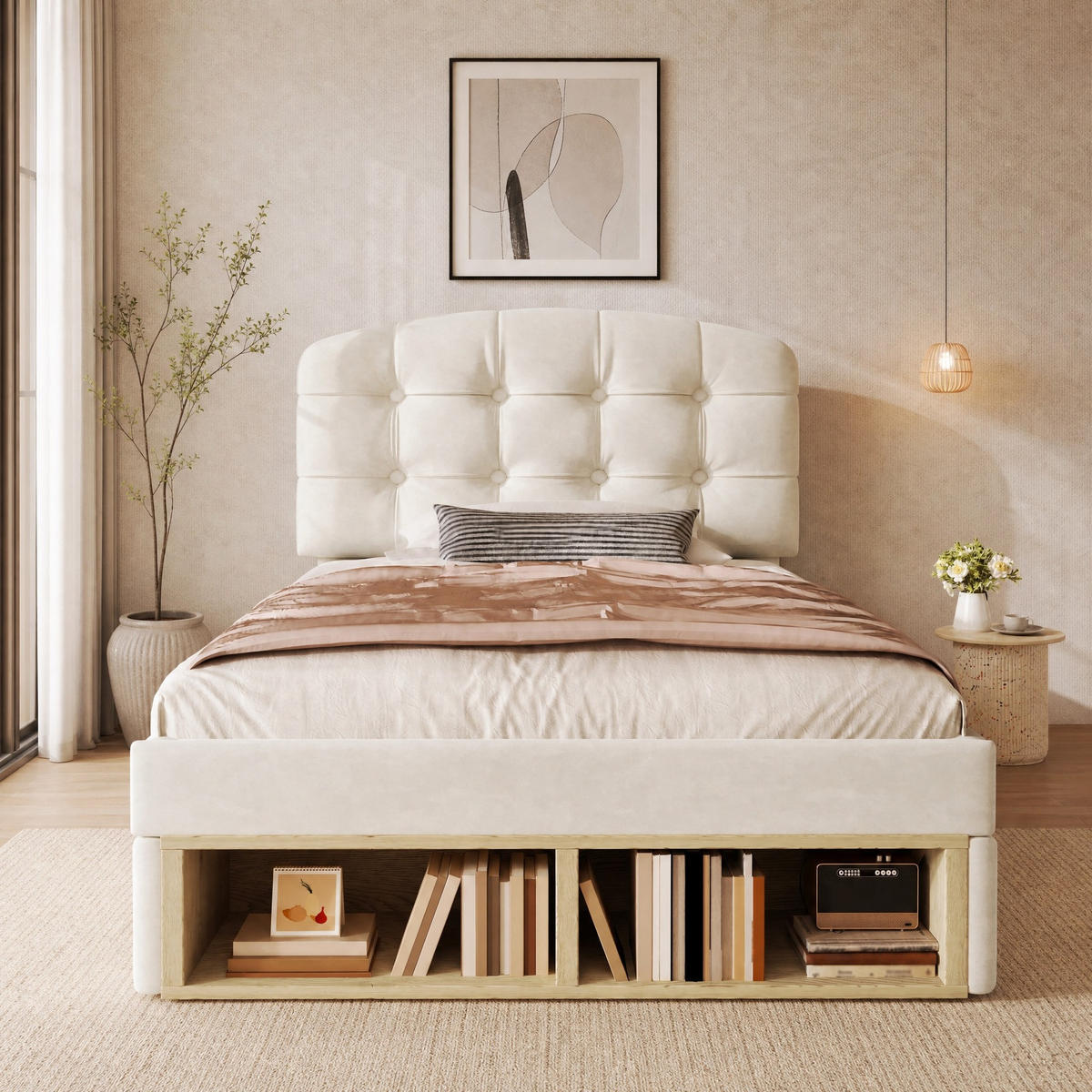 POLSTERBETT 90/200 mit Schubladen und höhenverstellbarem Kopfteil in Beige - Beige/Grau, Holzwerkstoff/Textil (90/200cm) - EVRYAE