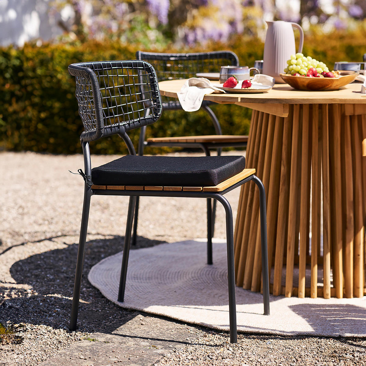 GARTENSTUHL - 4er-Set - Schwarz - Braun - Polyester - Stahl - 53 x 83 x 55 cm - Schwarz/Braun, Kunststoff/Metall (53/83/55cm) - home24