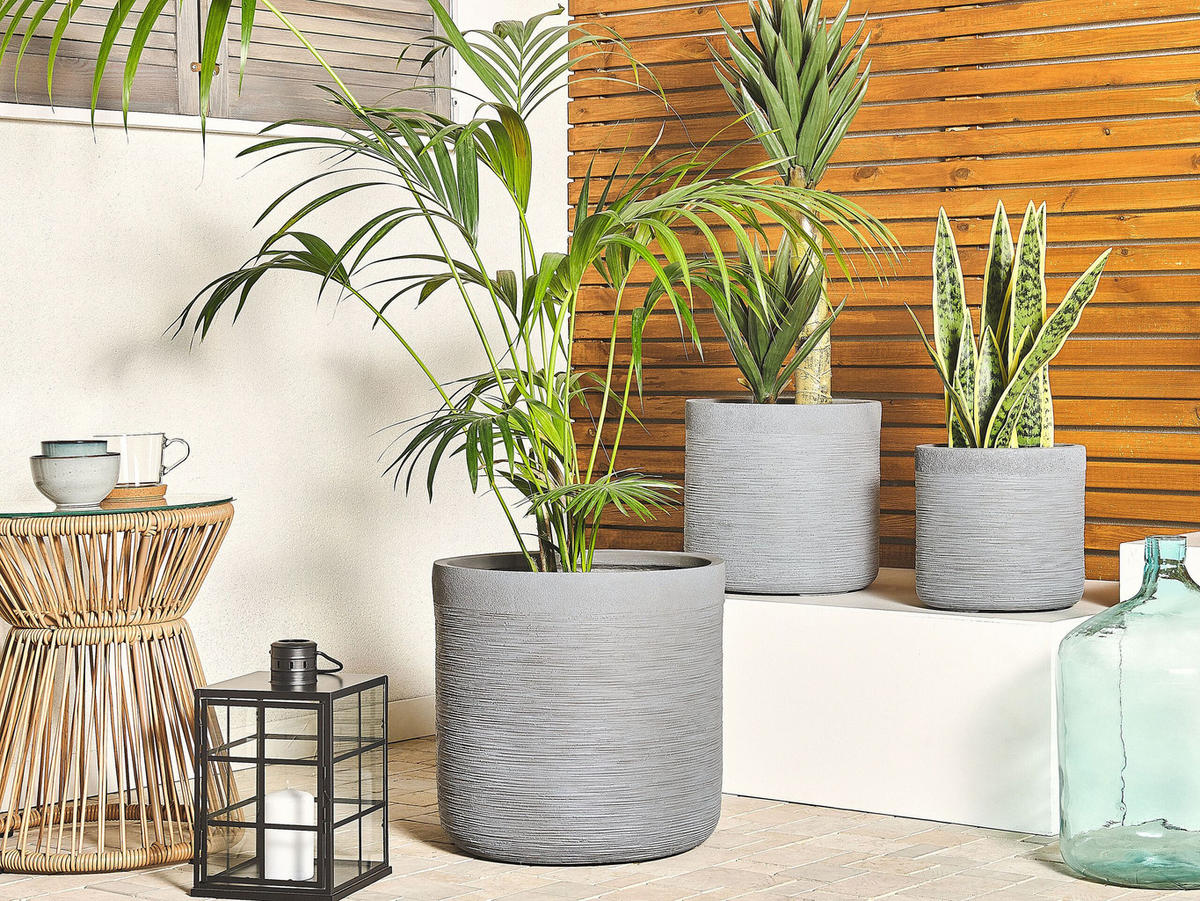 BLUMENTOPF grau rund 42/42/41 cm Samos - Grau, Naturmaterialen (41cm) - Beliani