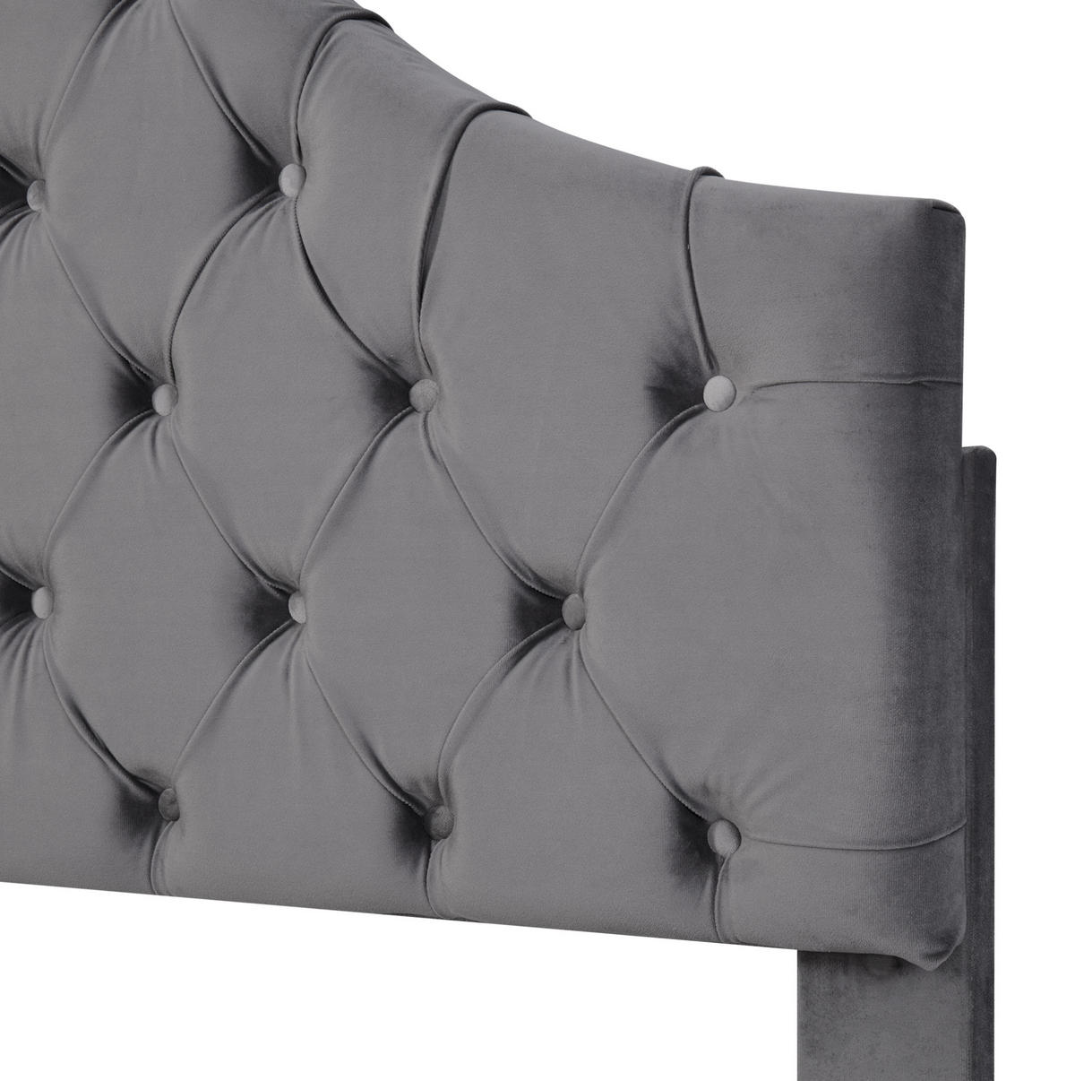 POLSTERBETT aus Samt 90x200 cm Grau mit Lattenrost und gepolstertem Kopfteil - Grau, Textil (90/200cm) - IVMEU