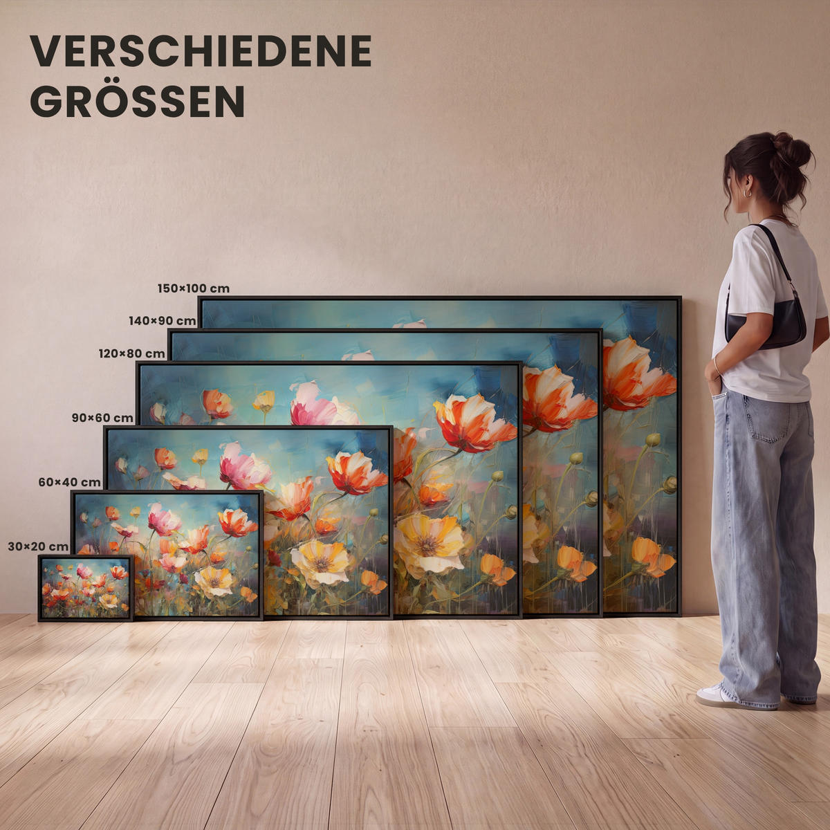 LEINWAND Bilder mit Rahmen - Blumen - Aquarell - Kunst - Botanisch - Natur - 120x80 - Orange, Textil (120/80cm) - MuchoWow