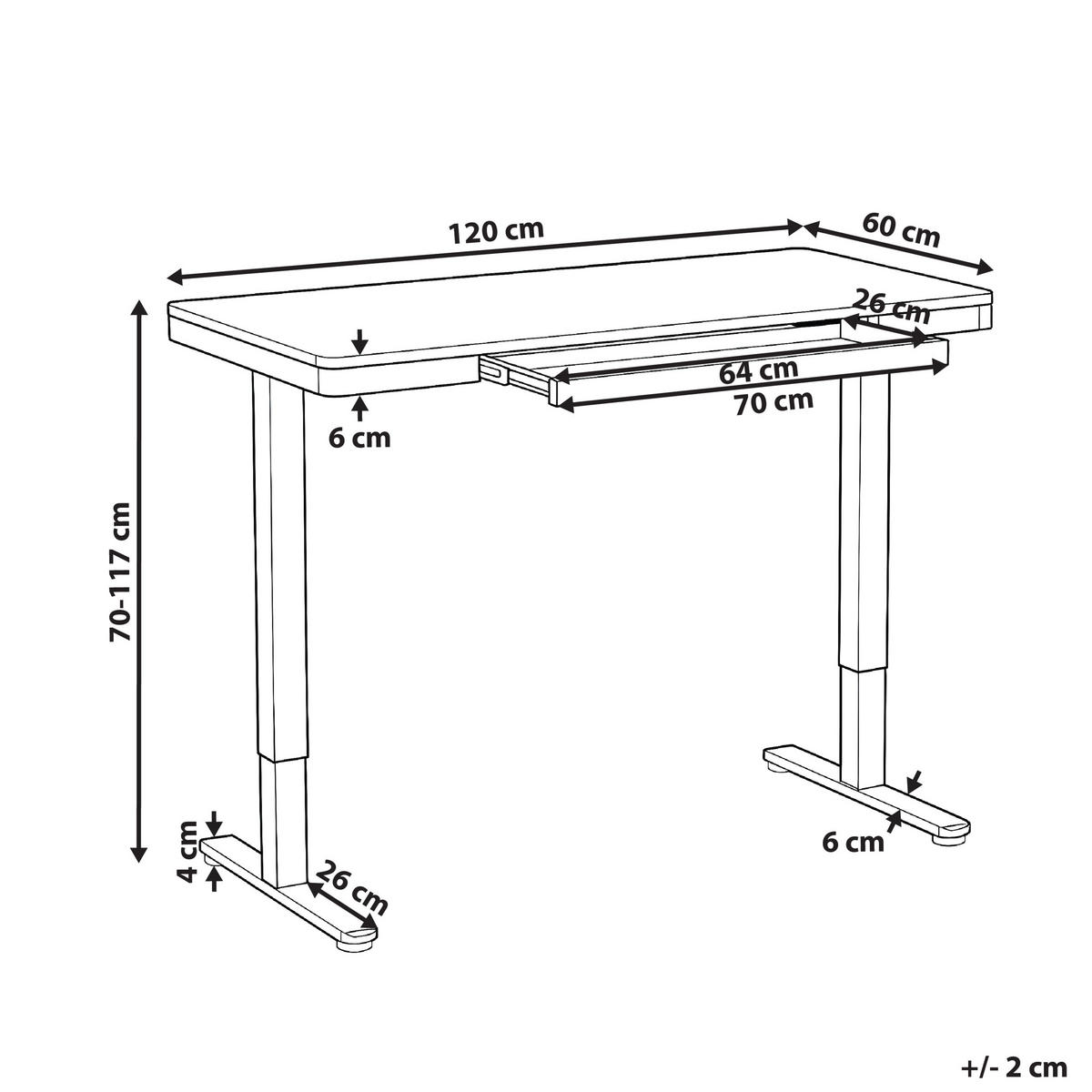 SCHREIBTISCH elektrisch höhenverstellbar 120/60 cm mit USB-Anschluss Schwarz/Hellbraun Penly - Hellbraun/Schwarz, Holzwerkstoff/Metall (60/120/70cm) - Beliani