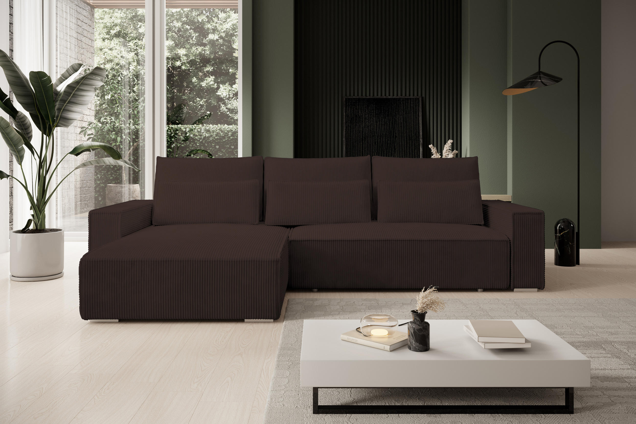 ECKSOFA Alice mit Bettkasten und Schlaffunktion, Cordstoff in L-Form - Braun, Textil (289/184cm)