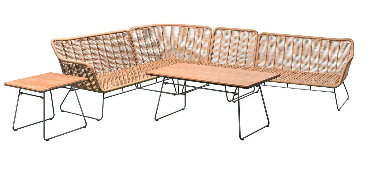 GARTENLOUNGE-SET Monaco Grau Polyrattan für 6 Personen - Grau, Kunststoff - Green Spirit